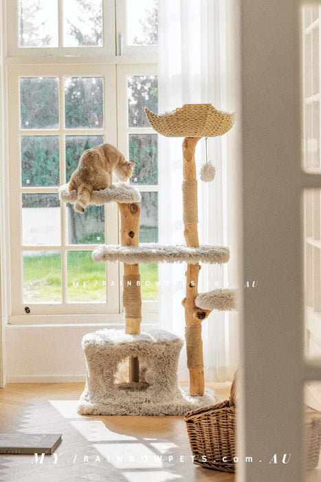 145cm Pearwood Deluxe Bamboo Haven Cat Tree