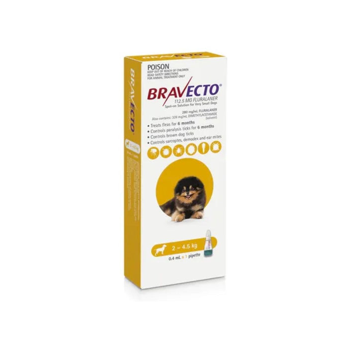 BRAVECTO Spot On For VERY SMALL Dogs: 2KG - 4.5KG