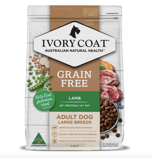 IVORY COAT Grain Free  Dry Dog Food Adult Large Breed Lamb 2KG my rainbow pet