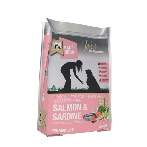 MEALS FOR MUTTS GRAIN FREE DRY DOG FOOD SALMON AND SARDINE ADULT- 9kg my rainbow pet