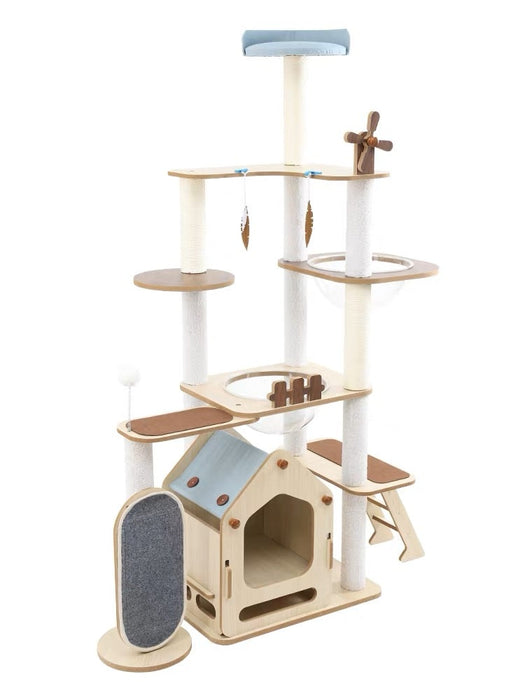 167cm Windmill Cat Tree | Comprehensive Space Capsule Wood Cat Towers