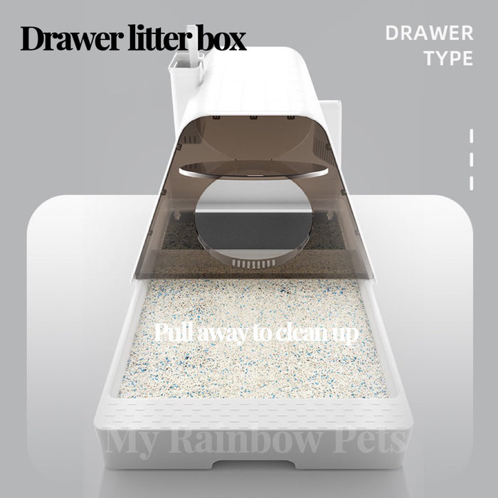 POPOCOLA | Enclosed Triangle Large Space Cat Litter Box｜Ivory white