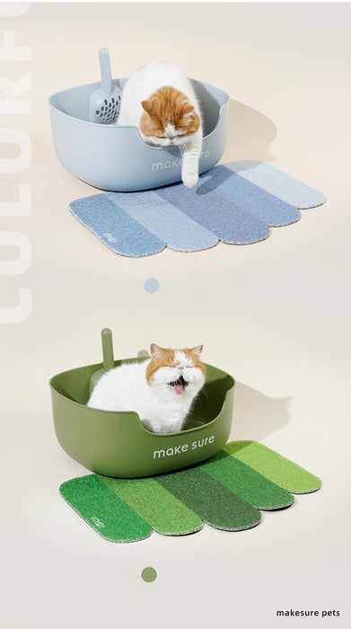 MAKESURE | Large Cat Litter Box Lite with Mat | Blue Grey