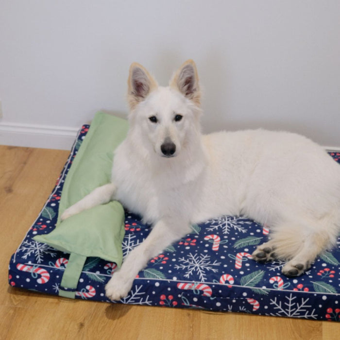 Luxurious Memory Foam Dog Bed | Christmas Snow Candy