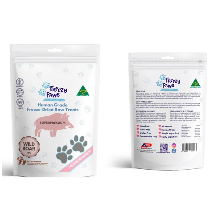 Freezy Paws - Superpremium Human Grade Freeze-Wild Boar Meat Raw Treats 70g