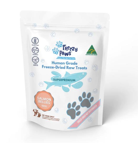 Freezy Paws - Superpremium Human Grade Freeze-Dried Salmon Bellies Raw Treats 100g my rainbow pet