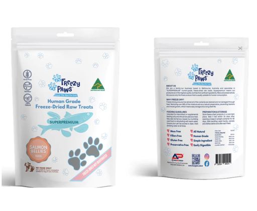 Freezy Paws - Superpremium Human Grade Freeze-Dried Salmon Bellies Raw Treats 100g my rainbow pet