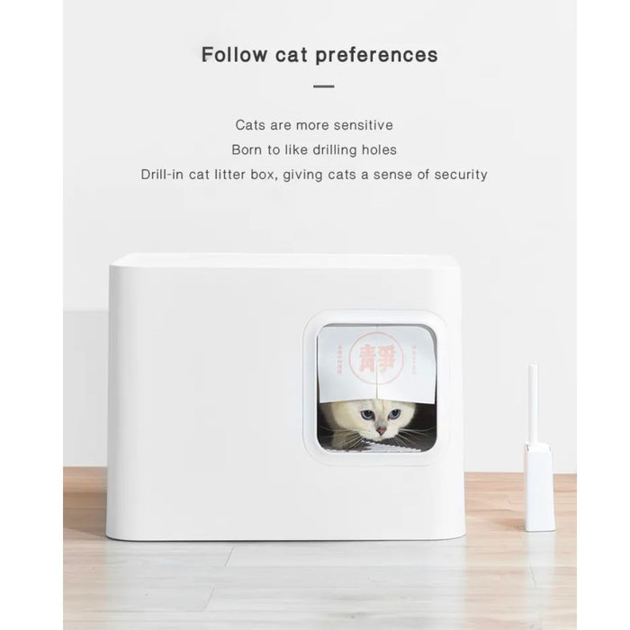Sugar Cube | Macaron Enclosed Large Space Cat Litter Box Plus｜Snow White