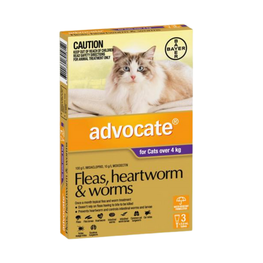 ADVOCATE FOR CATS OVER 4KG - Flea & Worm Control - 3 x 0.8ml my rainbow pet