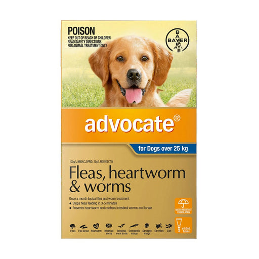 ADVOCATE FOR DOGS OVER 25 KG - Flea & Worm Control- 1 Tube x 4.0ml my rainbow pet