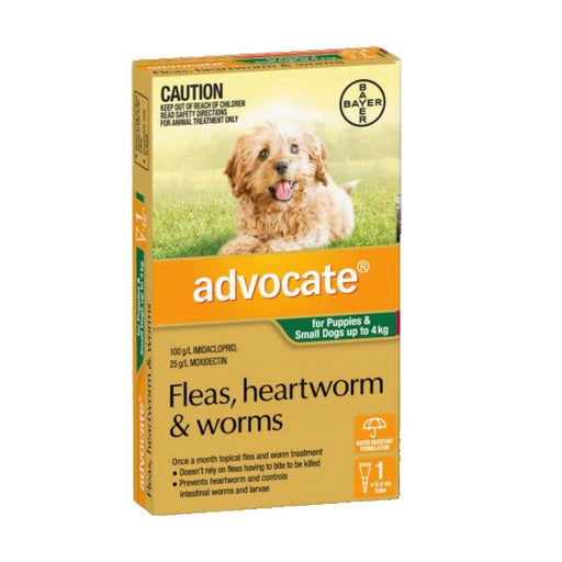 ADVOCATE FOR DOGS UP TO 4 KG - Flea & Worm Control- 1 Tube x 0.4ml my rainbow pet