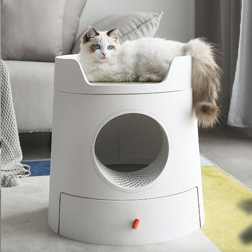 MAYITWILL XL Castle 2 in 1 Front-Entry Cat Litter Box - White my rainbow pet
