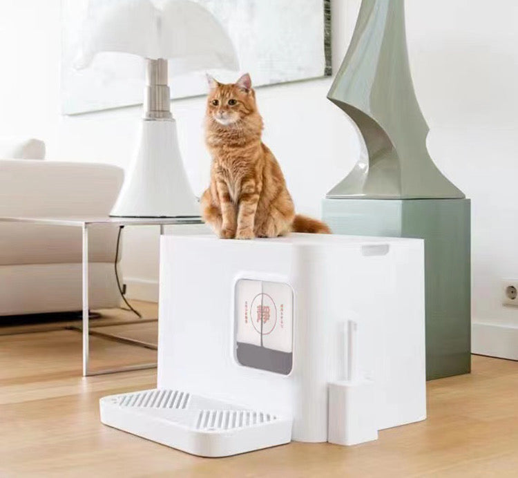 Sugar Cube | Macaron Enclosed Large Space Cat Litter Box Plus｜Snow White